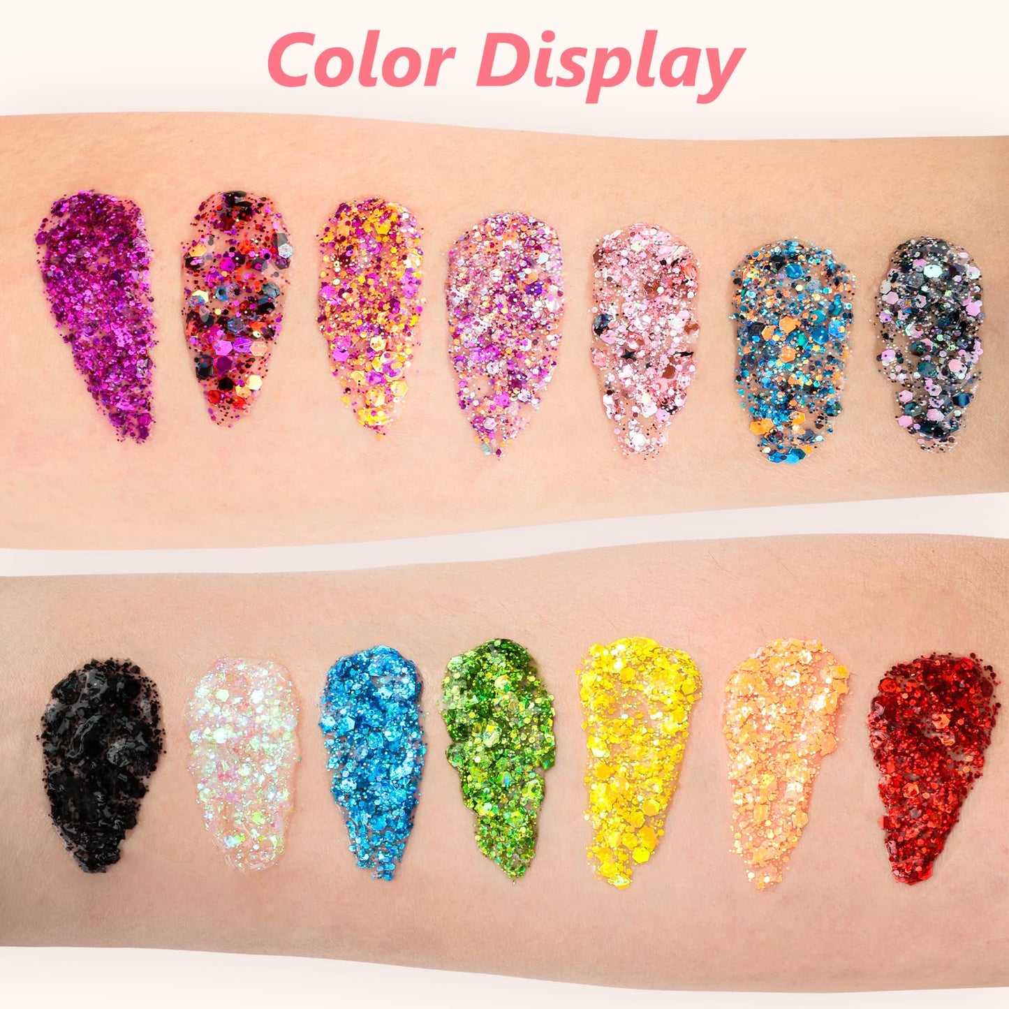 14 Colors Body Glitter,Face Glitter Makeup for Kids Women,Sparkly Chunky Hair Glitter for Eye Lip Nails,Mardi Gras Glitter Makeup Face Paint,Singer