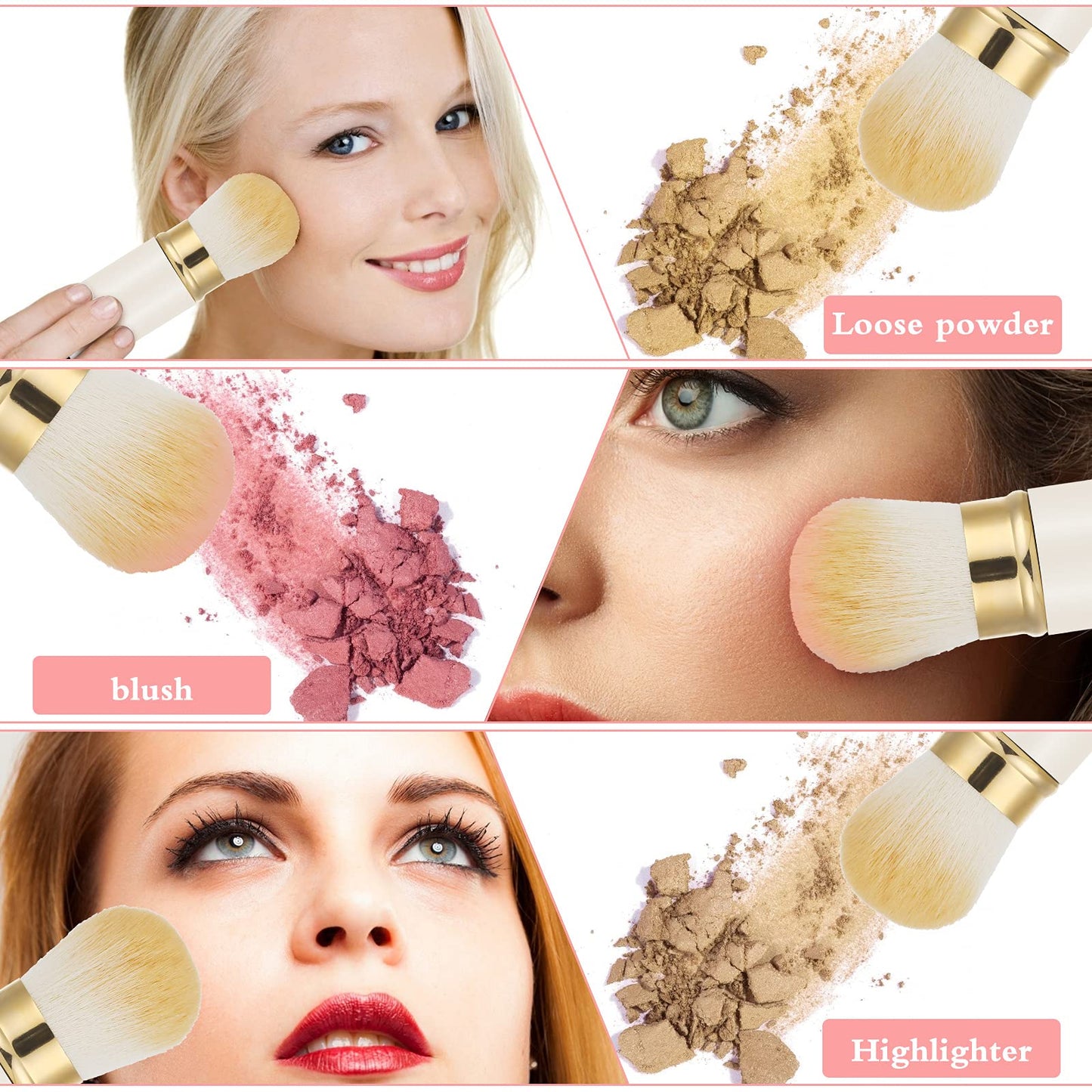 Falliny Retractable Kabuki Makeup Brush, Travel Face Blush Brush, Portable Powder Foundation Sunscreen Brush with Cover for Blush, Bronzer, Buffing