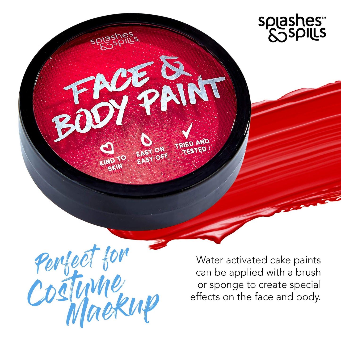 Water Activated SFX Face and Body Paint - Red Face Paint, Special Effects Makeup 18g Cake Tub - Pretend Costume and Dress Up Makeup - Great