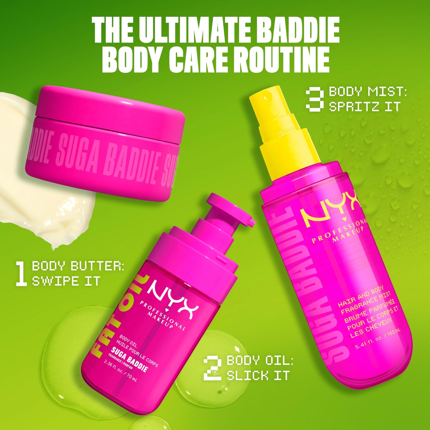 NYX PROFESSIONAL MAKEUP Fat Oil Fragrance Mist Perfume, Suga Baddie Vanilla & Whipped Cream Scent, Long Lasting Hair & Body Spray with Musk, Vegan