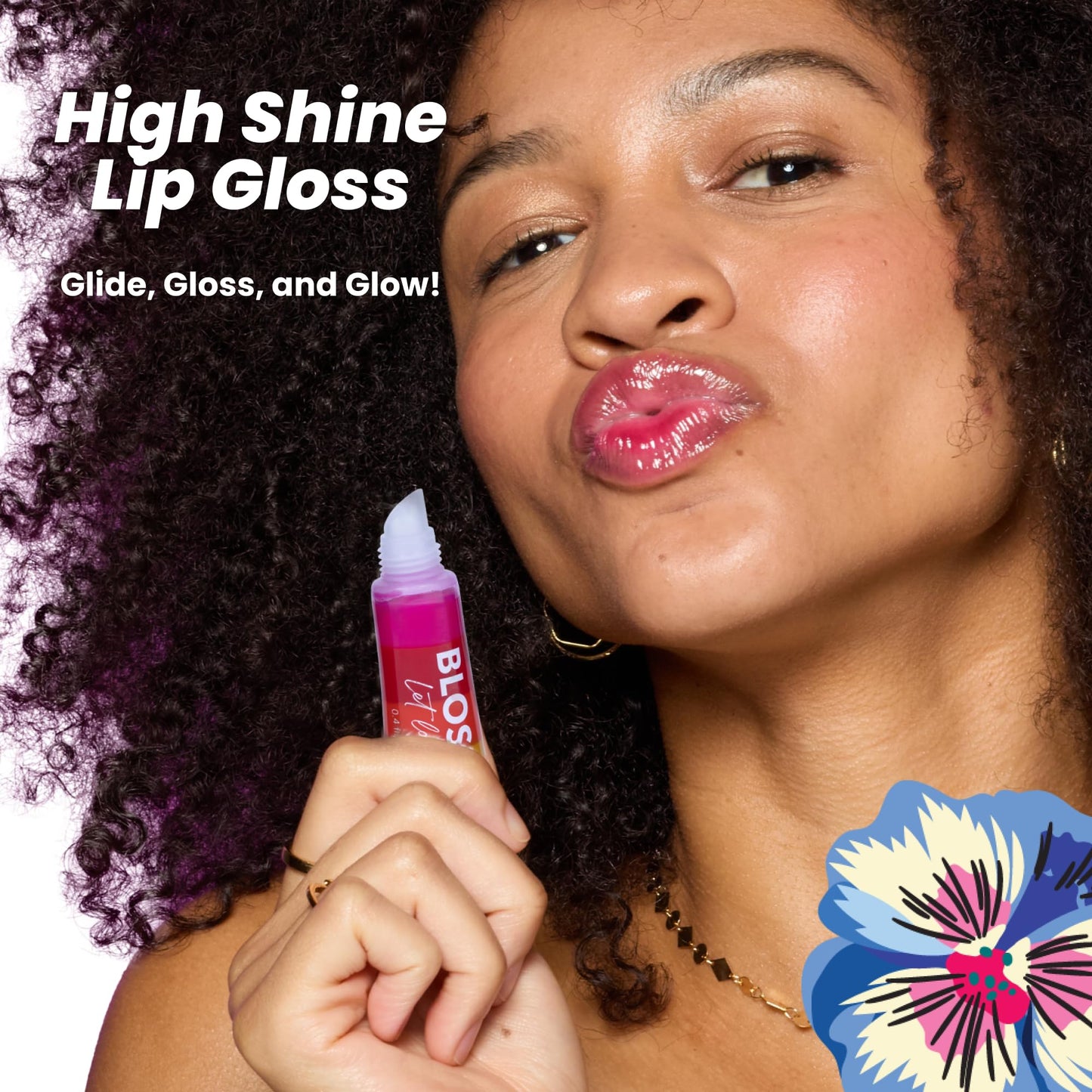 Blossom Lip Gloss Tubes, Strawberry Scented Thick Clear High Shine Moisturizing Flower Lip Gel with Nourishing Jojoba Seed Oil, Infused with Real