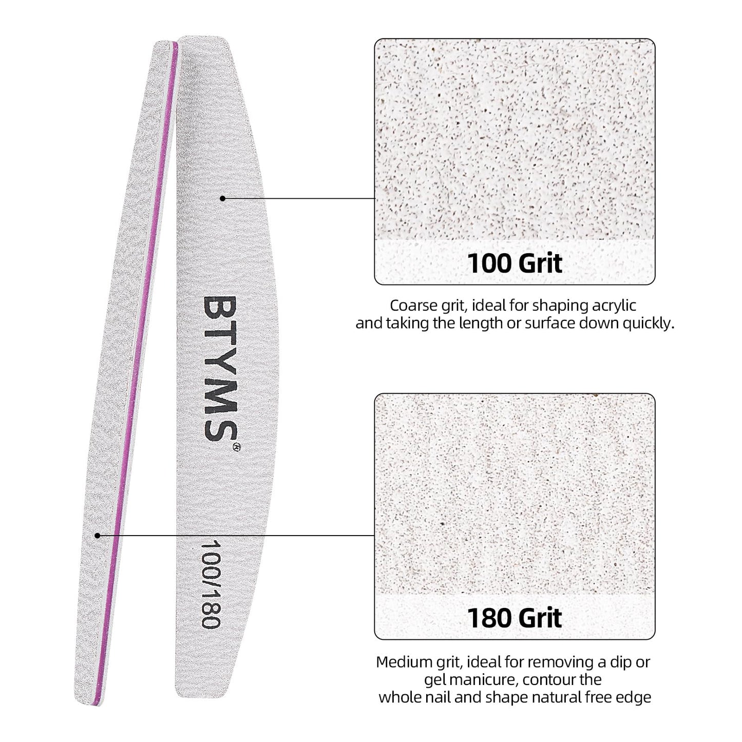 BTYMS 25Pcs 100/180 Grit Nail File and Buffer Professional Double-Sided Emery Boards for Acrylic, Gel & Natural Nails