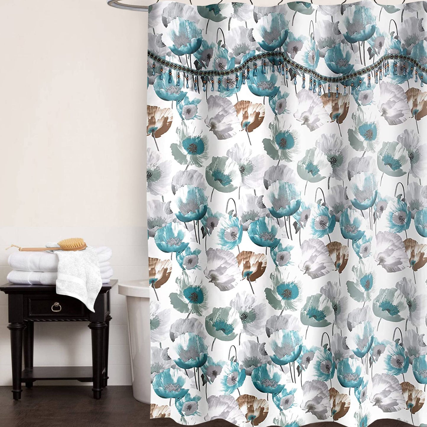Popular Bath Poppy Fields, Shower Curtain, Aqua