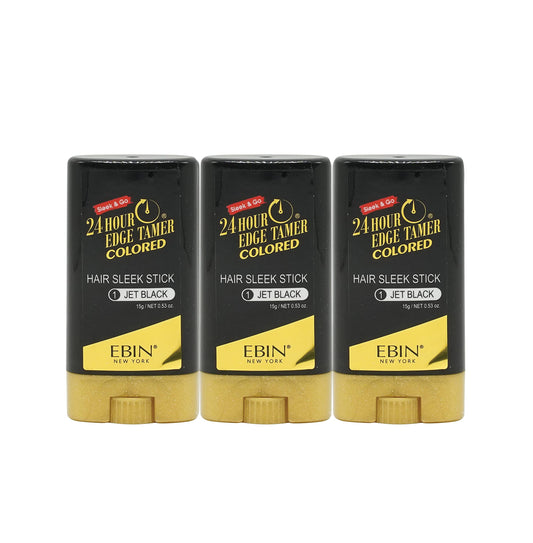 EBIN NEW YORK 24 Hour Colored Sleek Stick, Jet Black, 3pack (0.53oz Each) - Covers Gray Roots, No Flaking, No Residue, Strong Hold for All Hair Types