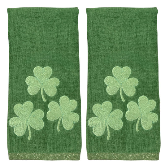 Serafina Home St. Patrick's Day Irish Kitchen Bath Guest Hand Towels: Soft Absorbent Embroidered Green Shamrocks Clovers Trio, 100% Cotton, Green…
