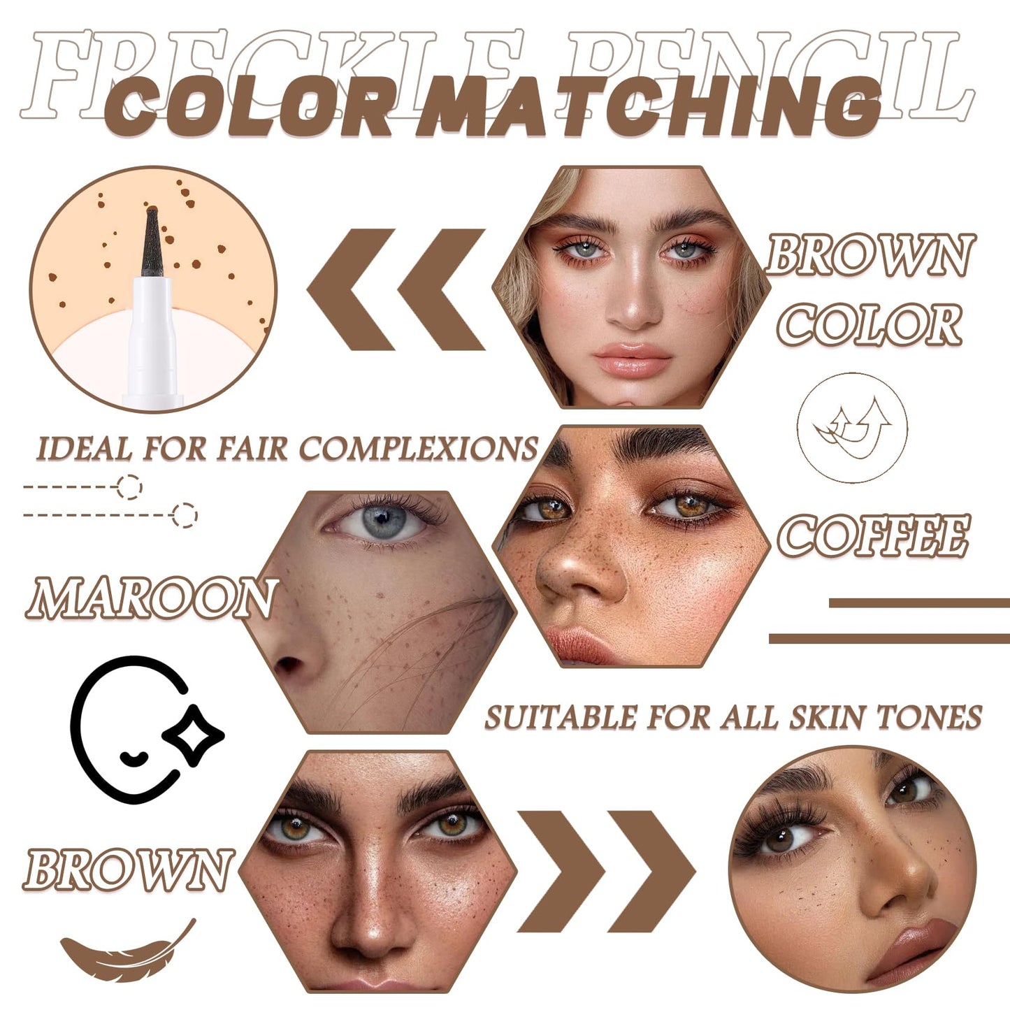 LJYBoBin Freckle Pen 4 Colors - Vivid Lifelike Freckle Makeup, Waterproof Long Lasting Quick Dry Soft Spot Pen - Light Brown, Coffee, Chestnut, Dark