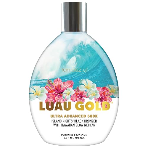 Tan Asz U Luau Gold Tanning Lotion, 500X Ultra Advanced Island Nights Black Bronzer Tanning Lotion with Hawaiian Glow Nectar, Peptides & Ceramides