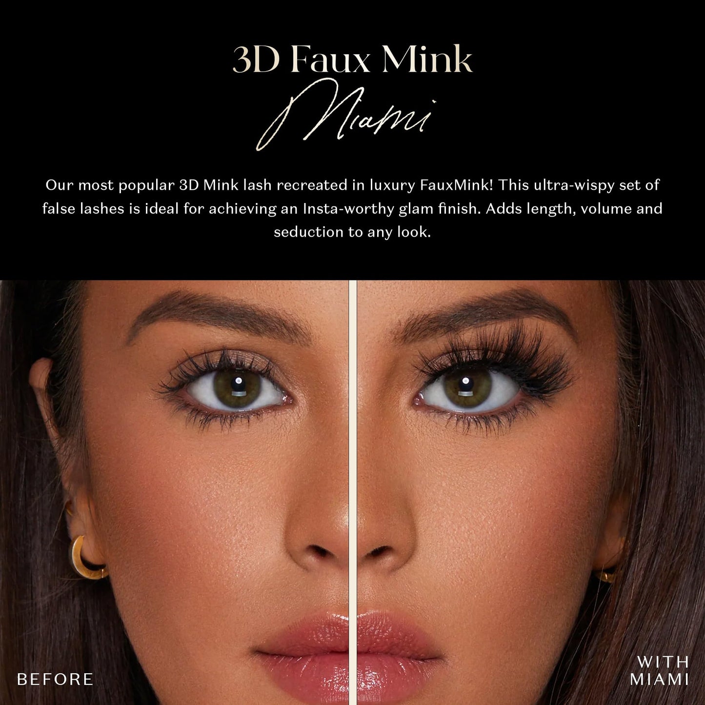 Lilly Lashes 3D Miami Faux Mink Strip Eyelashes, False Eyelashes Dramatic Look, Reusable False Lashes, Fake Lashes Pack, Lash Strips with Luxury Silk