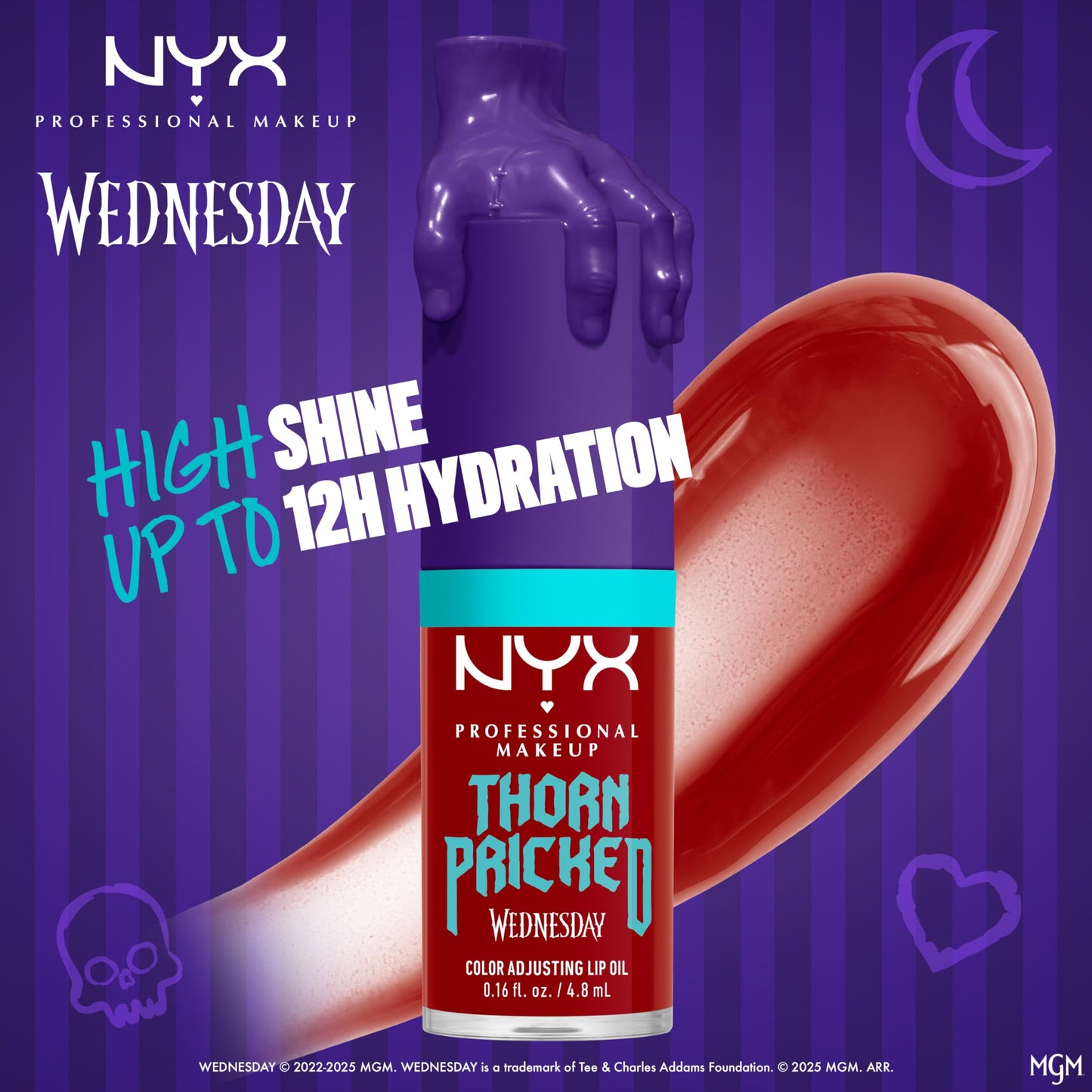 NYX PROFESSIONAL MAKEUP Wednesday Color-Shifting Lip Oil, Moisturizing, Tinted, and Non-Sticky Lip Gloss with up to 12HR Hydration - Thorn Pricked
