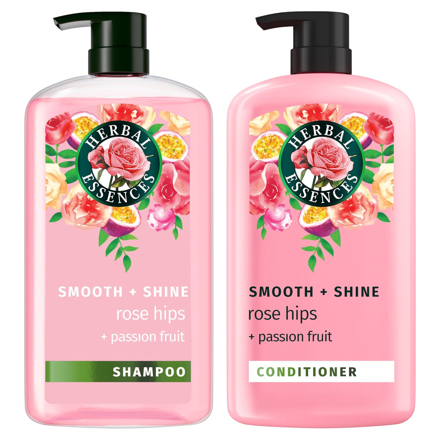 Herbal Essences Shampoo & Conditioner Set, Rose Hips + Passionfruit - Smooth Collection, Paraben-Free, Color-Safe, Shiny Hair with Jojoba & Vitamin E