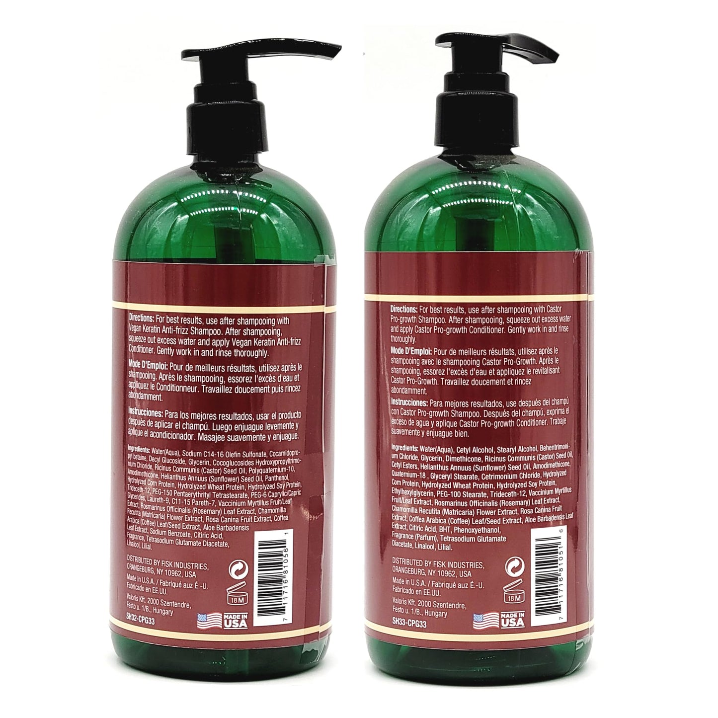 Difeel 2PC Castor Pro-Growth Shampoo & Conditoner Gift Box- Includes 33.8oz. Shampoo and Conditioner