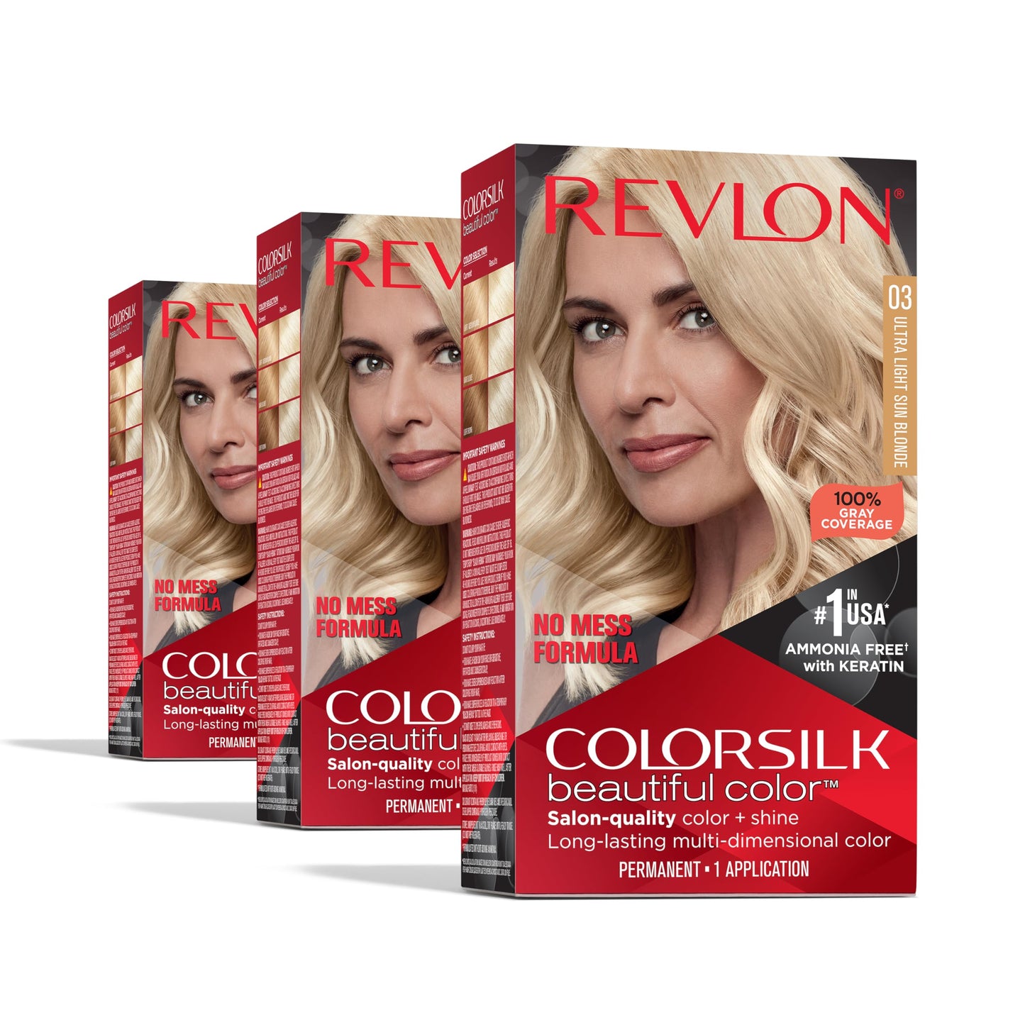 Revlon Colorsilk Beautiful Color Permanent Hair Color, (OLD VERSION) 03 Ultra Light Sun Blonde (Pack of 3)