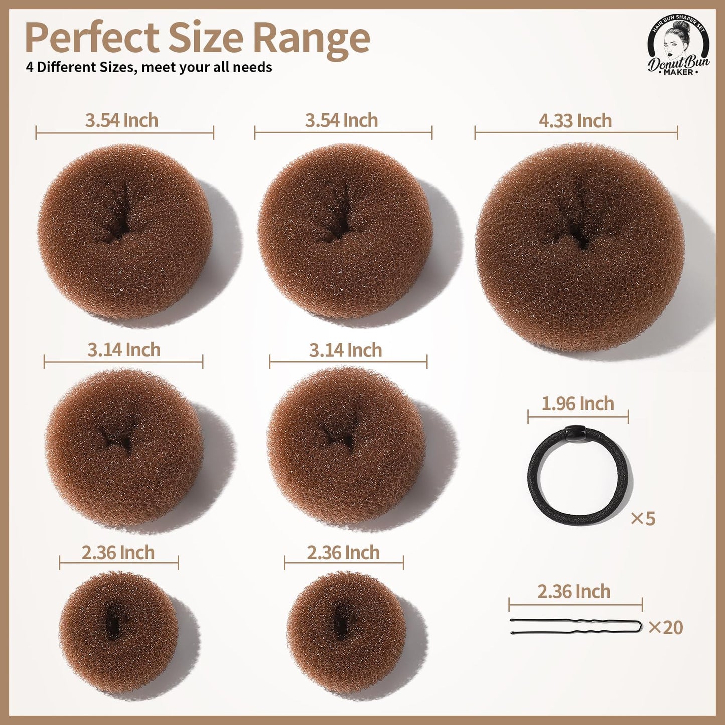 Teenitor Hair Bun Maker, 7pcs Bun Donuts for hair Buns(1 Extra-Large, 2 Large, 2 Medium, 2 Small), Light Brown Beauty and Personal Care Teenitor