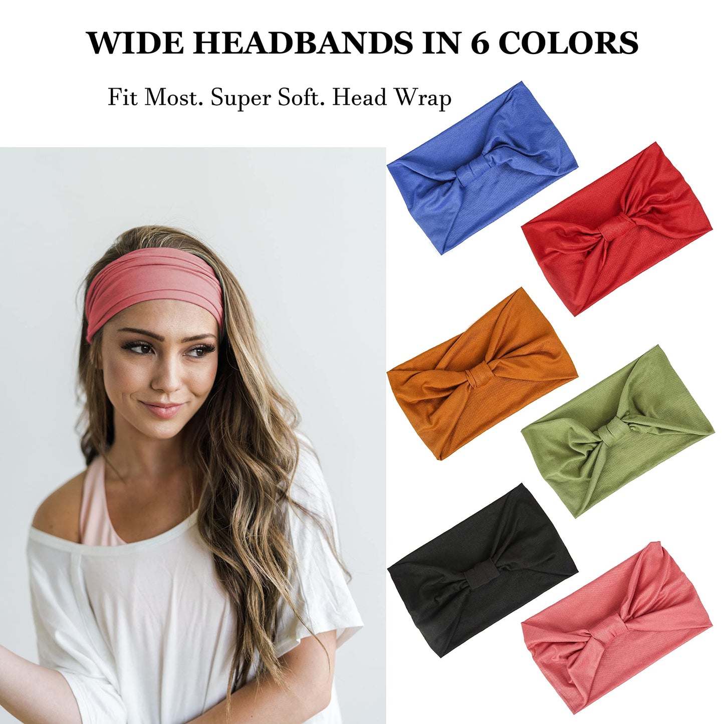 GiLi 6 Pack Wide Headbands for Women Non Slip Soft Elastic Hair Bands Yoga Running Sports Workout Gym Head Wraps, Knotted Cotton Cloth African Turbans Beauty and Personal Care GiLi