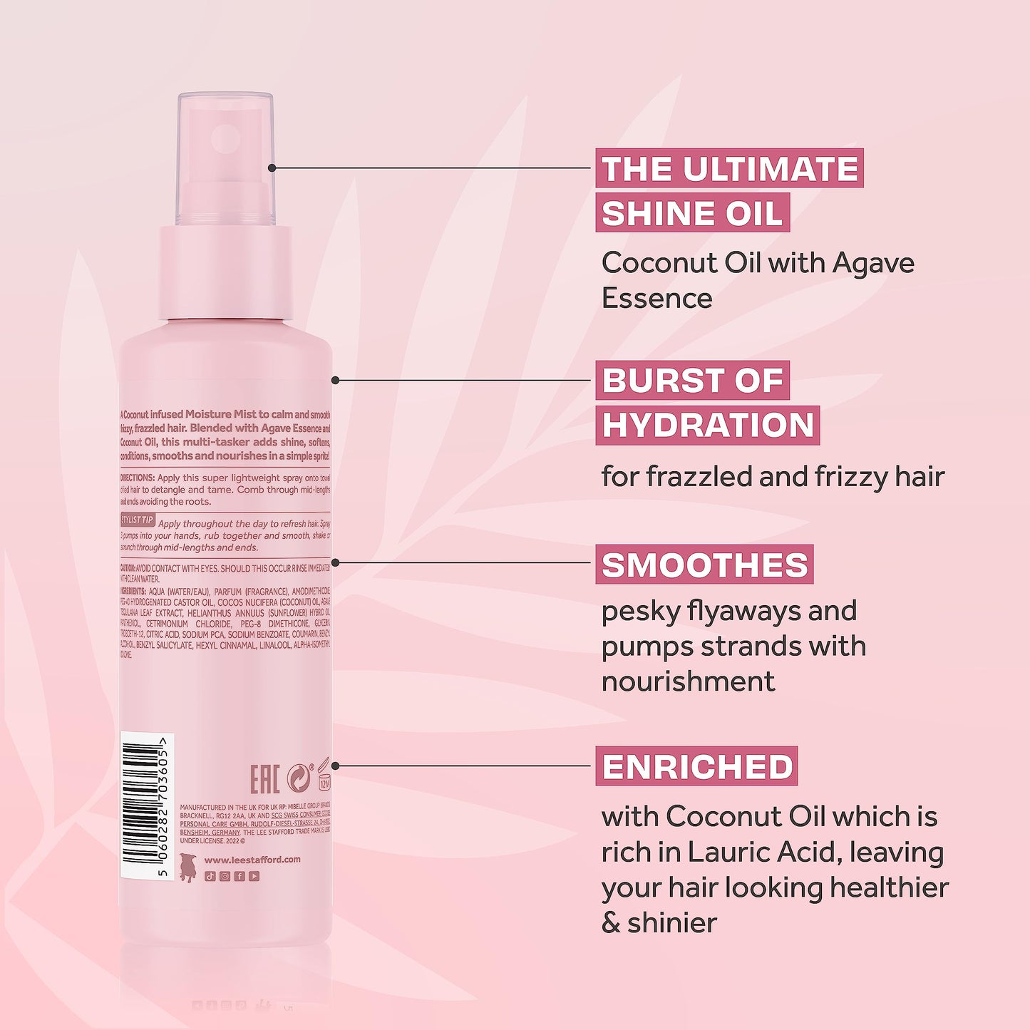 Lee Stafford Leave In Detangler Spray | Coco Loco Collection - Leave-In Conditioning Treatment Mist for Maximum Moisture, Hydrated, Detangles