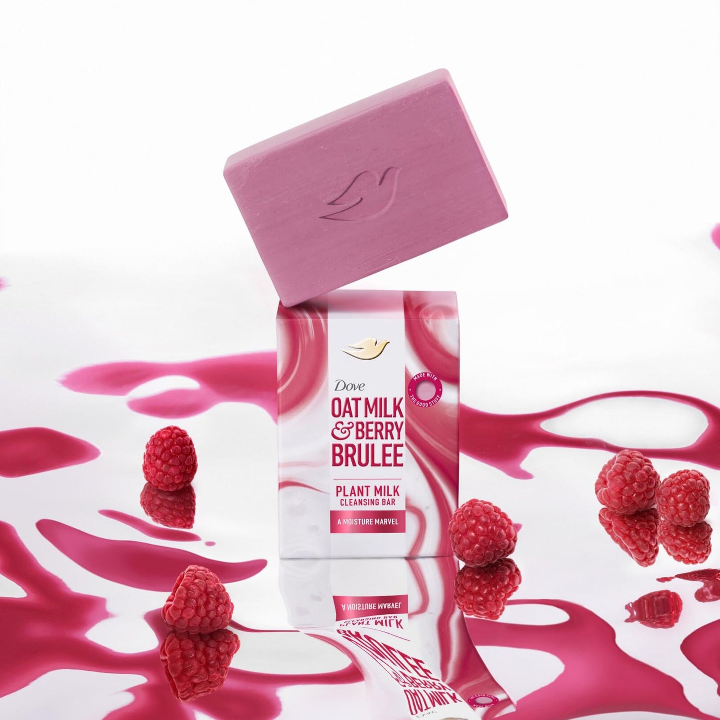 Dove Plant Milk Cleansing Bar Soap Oat Milk & Berry Brulee Moisture Marvel 4 Count for Moisturized Skin Gentle Cleanser, No Sulfate Cleansers or