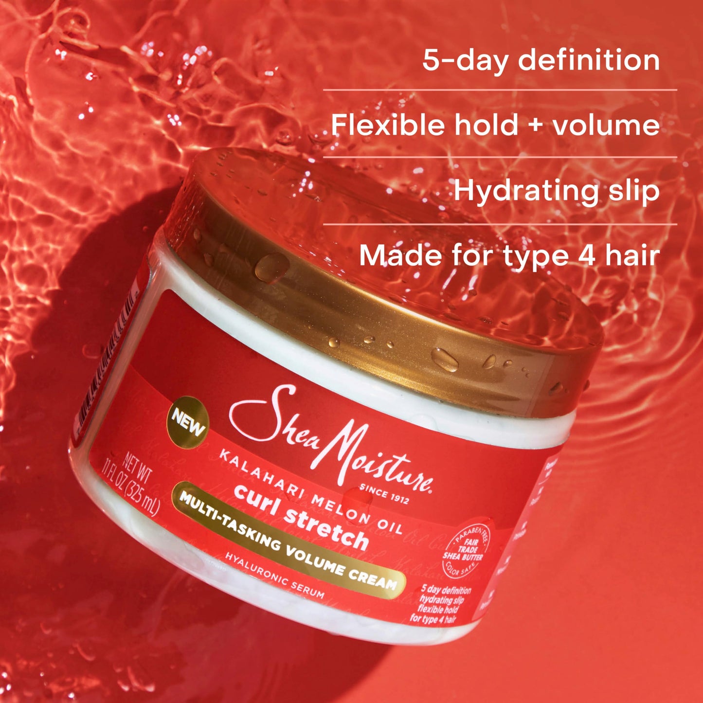 SheaMoisture Curl Stretch Multi-tasking Volume Cream Kalahari Melon Oil and a Tropical Vacation Scent With Hydrating Hyaluronic Serum, Defines Type 4