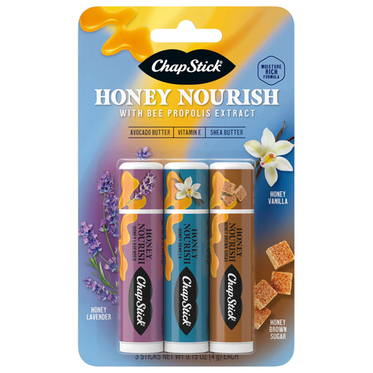 ChapStick Lip Balm Honey Nourish, Moisturizing Formula with Shea Butter and Avocado Butter, Vitamin E, Flavors Lavender, Vanilla, Brown Sugar, 3CT Beauty and Personal Care ChapStick