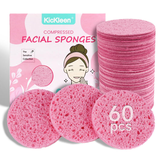 60-Count Compressed Facial Sponges|100% Natural Kickleen Cellulose Cosmetic Spa Sponges for Daily Facial Cleansing|Makeup and Mask Removal | Beauty & Personal Care kickleen