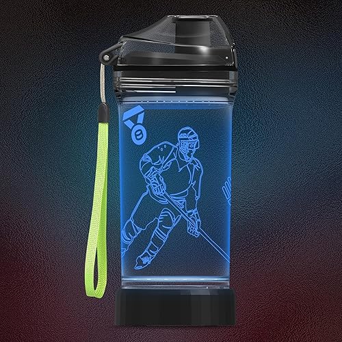 CoolGift Mart Hockey Gifts, Light Up 3D Hockey Player Water Bottle, 14oz Tritan BPA Free - Best Gift for 4 5 6 7-Year-Old Boys Girls- Kids Drinking