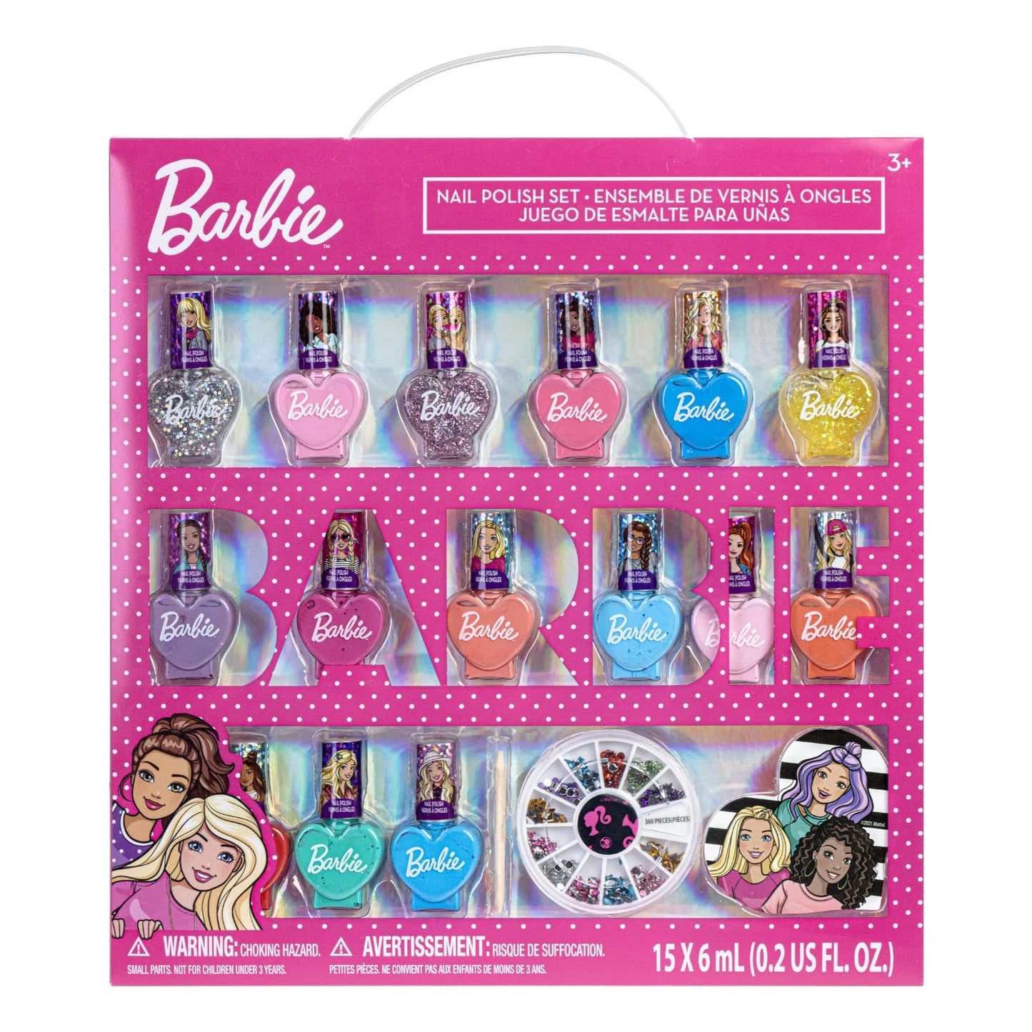 Barbie Movie 18 Piece Set Kids Water-Based Nail Polish Set, Includes Nail Polish, Nail Gems, Nail File for Age 3+, Parties Birthday by Townley Girl