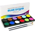 Blue Squid PRO Professional Face Painting Kit - 12 Color Palette with 2 Brushes, Face & Body Paint Kits for Adults & Kids - Safe & Washable SFX Makeup