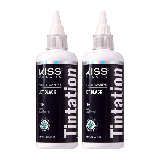 Red by Kiss Tintation Semi-Permanent Hair Color, Aloe Vera Water Based, Argan Oil, Olive Oil, Collagen & Keratin, Long-Lasting Color Dye (Jet Black, 2