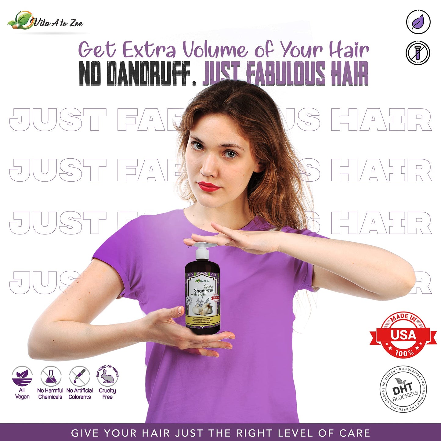 Vita A to Zee Garlic Hair Shampoo with Anti DHT Blocker - Garlic Natural Hair Treatment for Hair Growth, Thickening, Loss, Thinning & Itchy Scalp