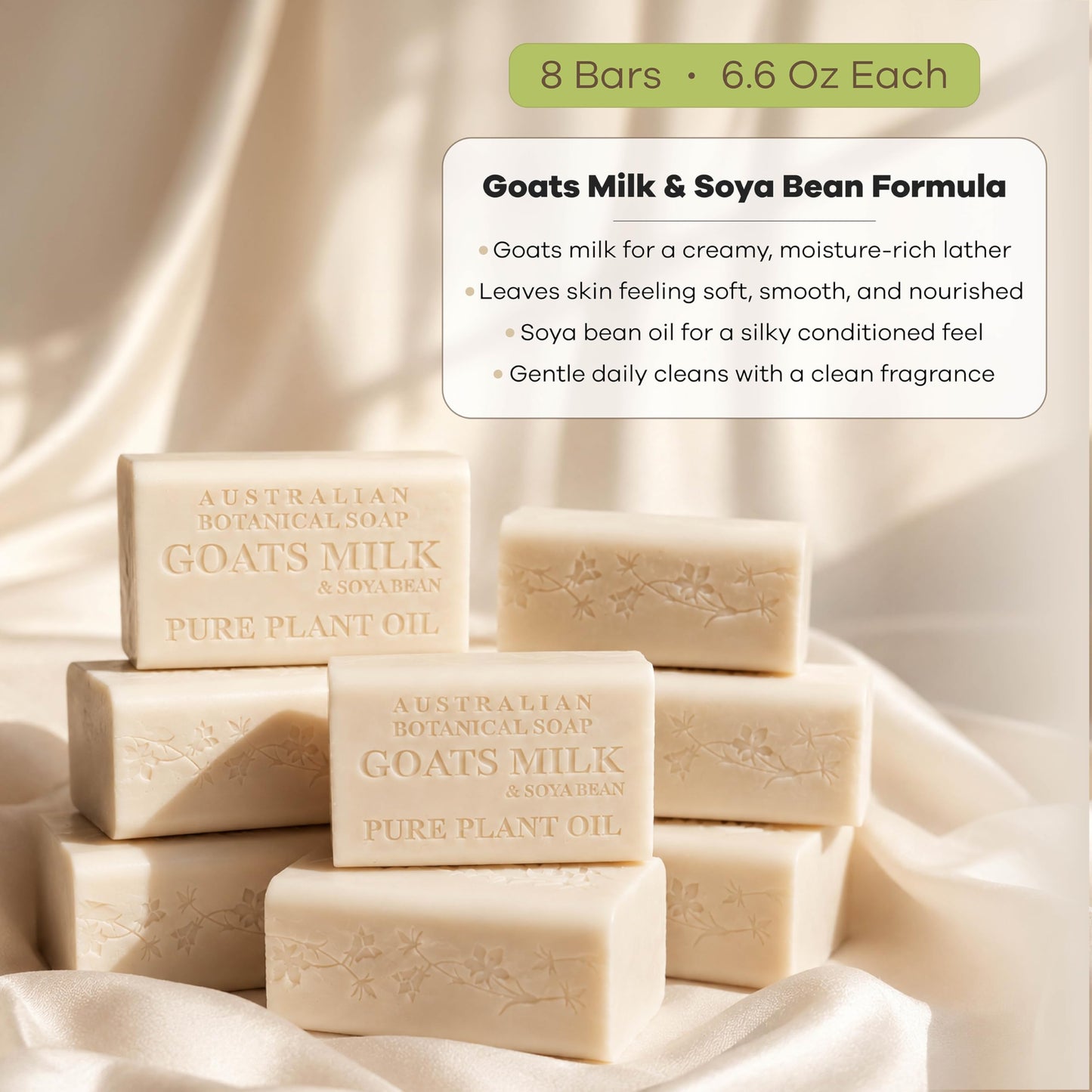 Australian Botanical Soap 6.6 OZ, Pack of 8, Goat Milk Soap Bars with Soya Bean Oil, Enriched with Organic Shea Butter, Suitable for All Skin Types Beauty and Personal Care Australian Botanical Soap