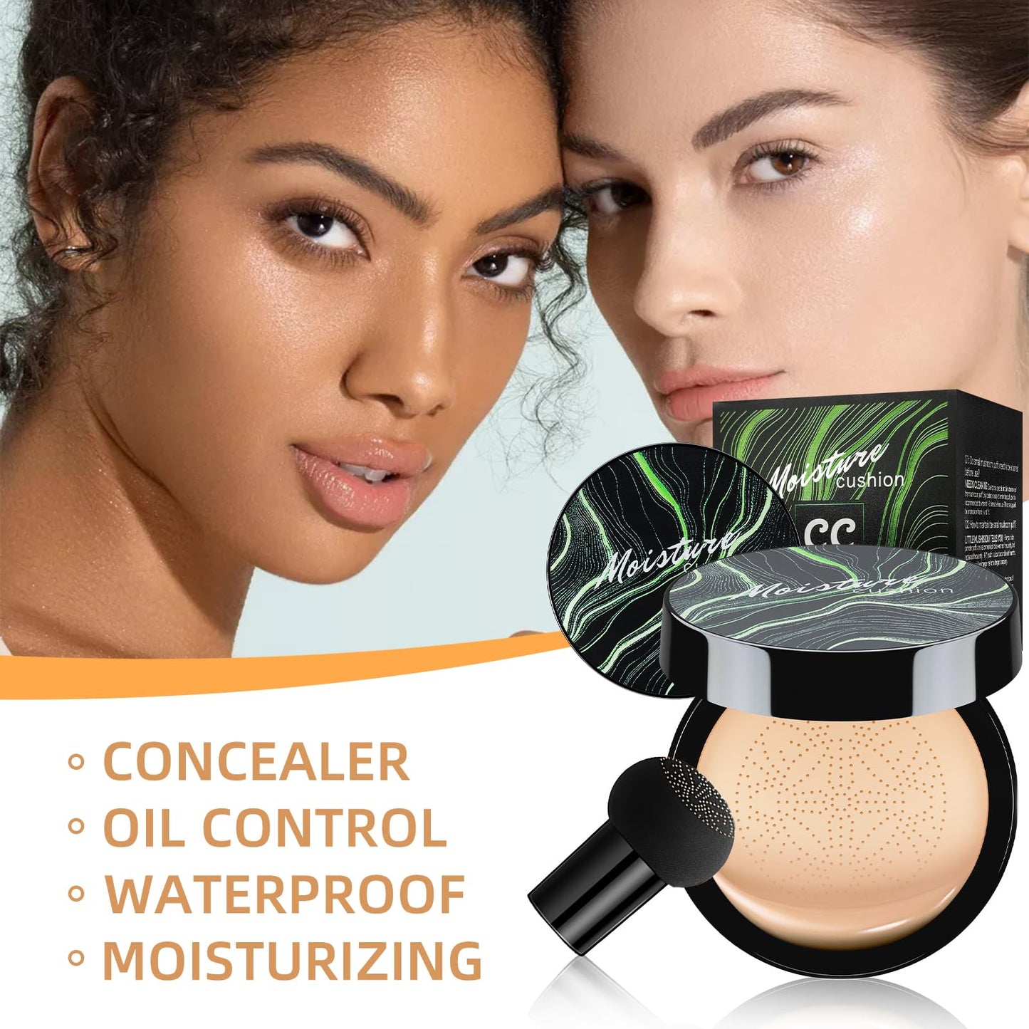 Mushroom Head Air Cushion CC Cream - Tattoo Cover up BB Cream Foundation Makeup Moisturizing Concealer Long-Lasting, Cushion Foundation Full Coverage