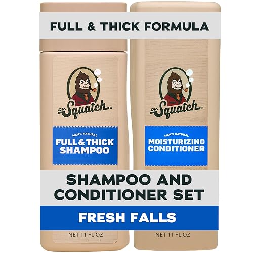 Dr. Squatch Full + Thick Men's Shampoo and Conditioner Set - For Fuller, Thicker-Looking Hair - Natural Shampoo and Conditioner for Men - Fresh Falls