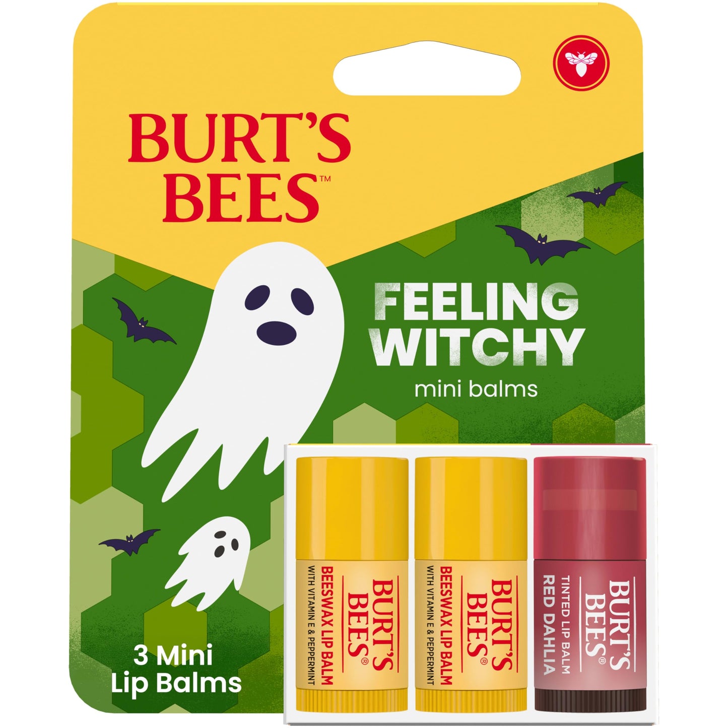 Burt's Bees Feeling Witchy Halloween Minis Classic Beeswax and Red Dahlia Tinted Lip Balm Gift Set, 100% Natural Origin Lip Care, 3 Tubes, 0.049 Oz