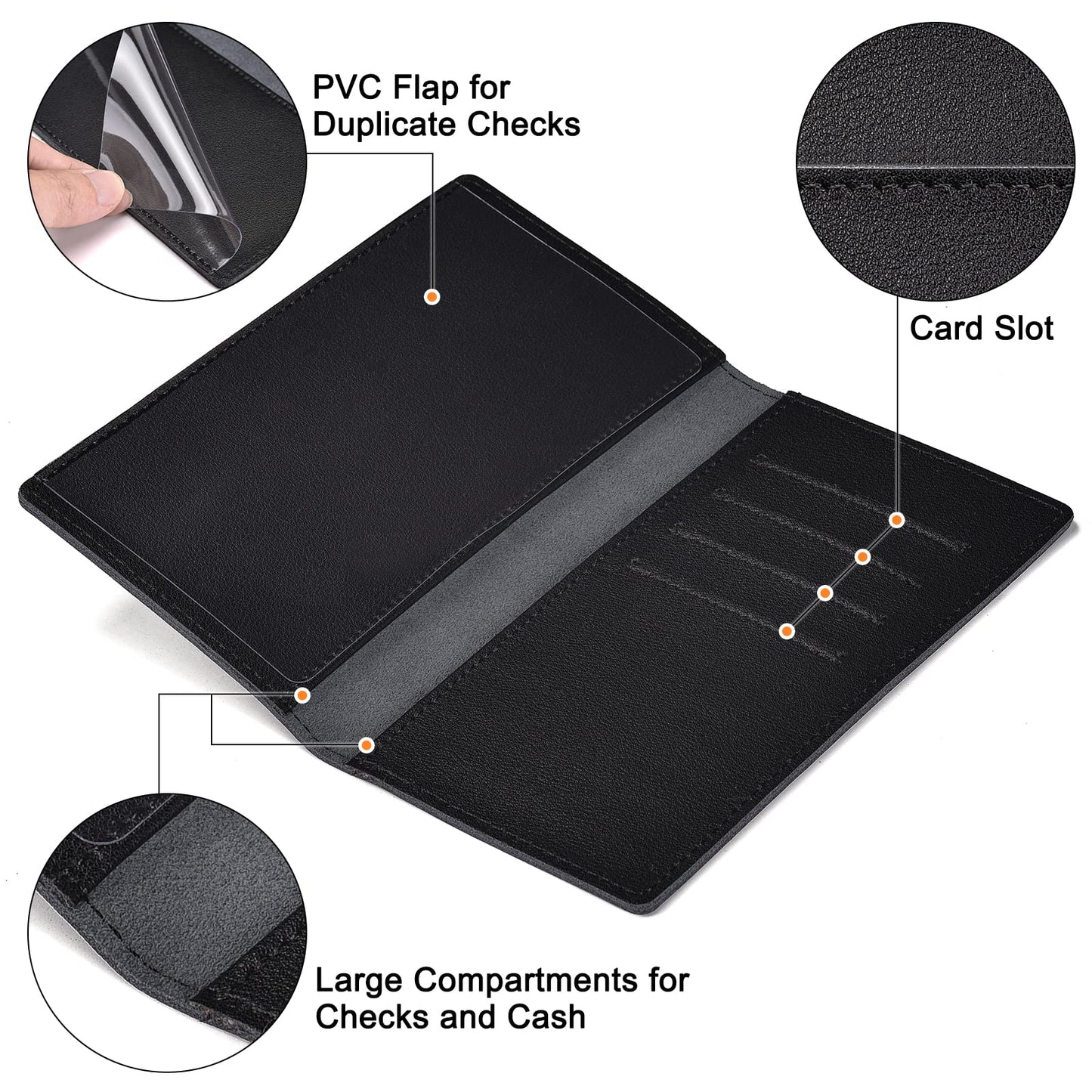 Black Checkbook Covers for Personal Duplicate Checks, Genuine Leather Checkbooks Register Cover Holder Wallets for Women & Men (Black)