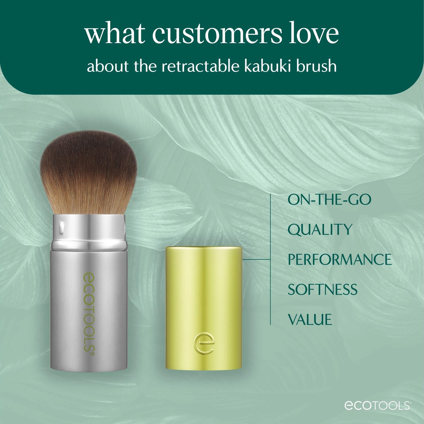 EcoTools Retractable Face Makeup Brush, Kabuki Brush for Foundation, Blush, Bronzer, & Powder, Travel Friendly & Perfect for On The Go, Eco Friendly