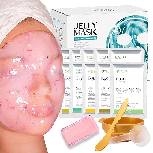 Peel-Off Jelly Mask Premium Modeling "Rubber Mask" Spa Set - 10 Treatments (24k Gold, Lavender, Kiwi, Peppermint, Egyptian Rose, Matcha, Chamomile