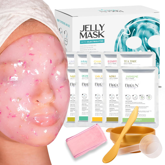 Peel-Off Jelly Mask Premium Modeling "Rubber Mask" Spa Set - 10 Treatments (24k Gold, Lavender, Kiwi, Peppermint, Egyptian Rose, Matcha, Chamomile