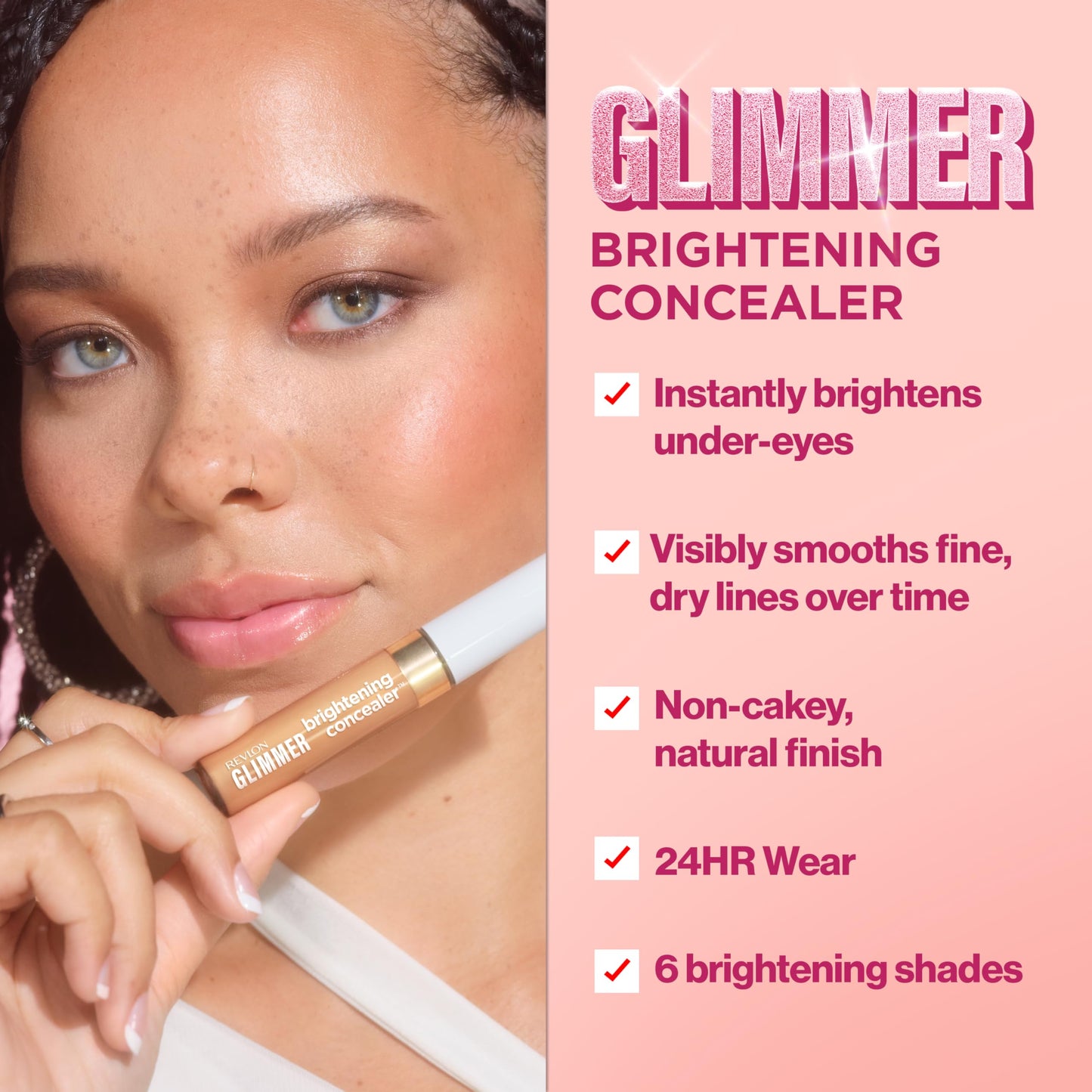 Revlon Glimmer Brightening Concealer, Liquid Under Eye Makeup, Made with Caffeine, Vitamin C, & Stevioside, 155, 0.3 fl oz