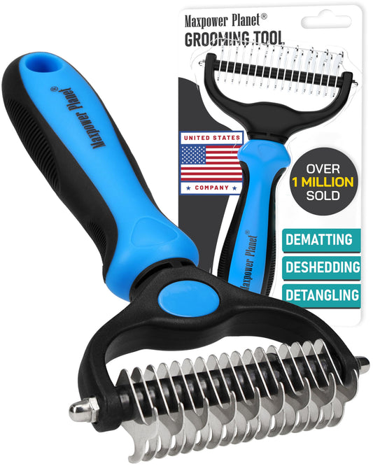 Maxpower Planet Pet Grooming Rake – Double-Sided Deshedding Tool for Dogs & Cats, Reduces Shedding by 95% – Long Hair Comb