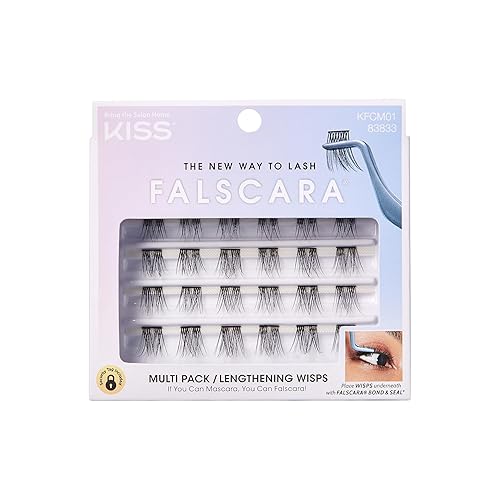 KISS Falscara DIY Eyelash Extension Lengthening Wisps - Featherlight Synthetic Reusable Artificial Eyelashes Multipack of 24 Mini Lash Clusters