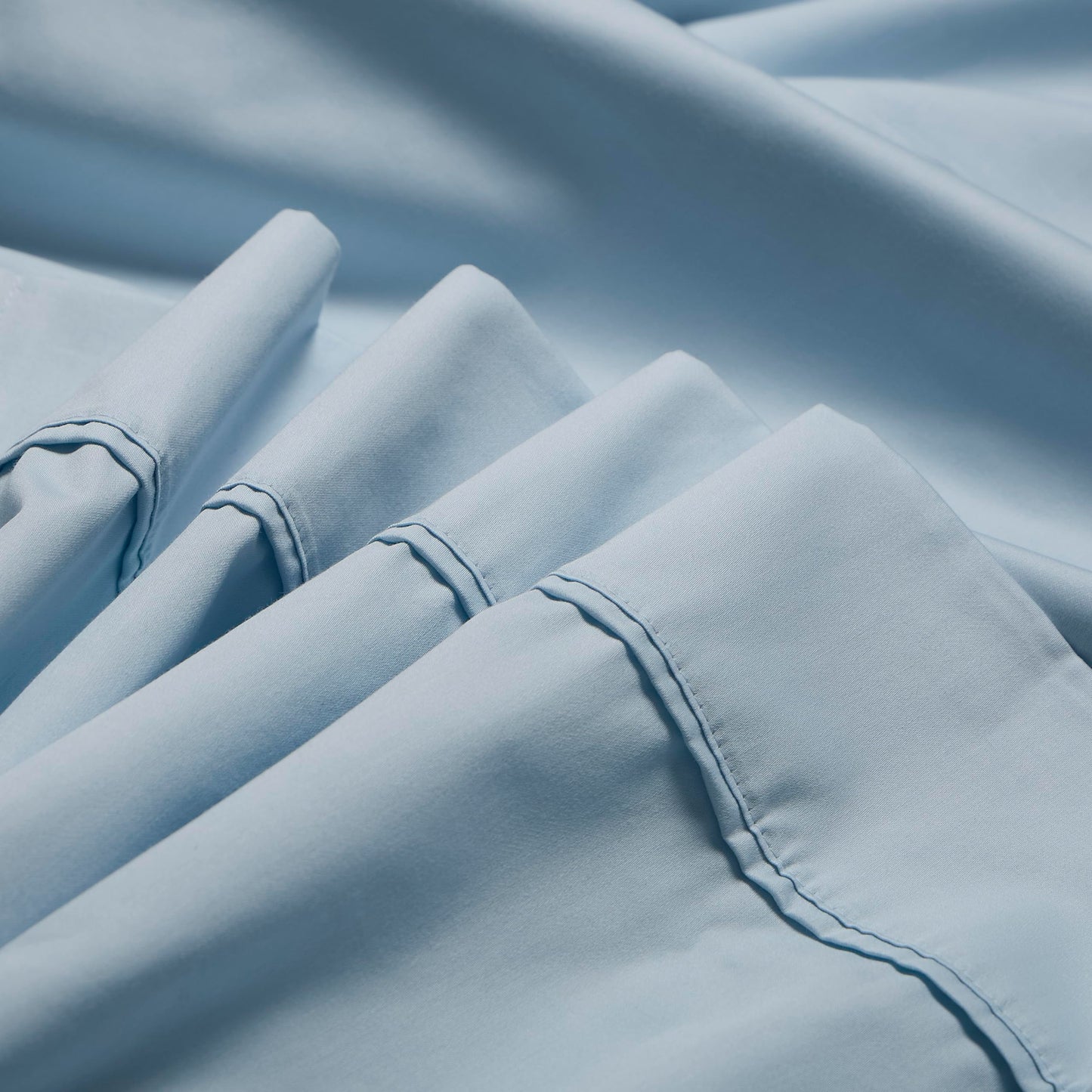 Dwell Studios Luxe Comfort: 400TC Cotton Sateen Weave Queen Sheet 4 Pc Set - Extra Deep Pocket - Fits 18" Mattresses - Blue, Queen