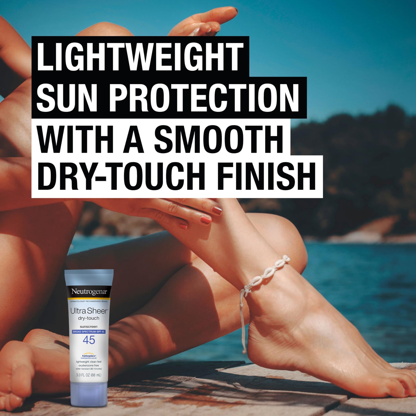Neutrogena Ultra Sheer Dry-Touch Sunscreen Lotion, Broad Spectrum SPF 45 UVA/UVB Protection, Light, Water Resistant, Non-Comedogenic; Non-Greasy