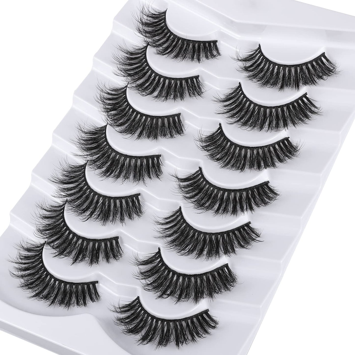 Mebver 8D Fluffy Lashes False Eyelashes Wispy Faux Mink Lashes Light Weight Fake Eyelashes Cat Eye Lashes 7 Pairs Pack