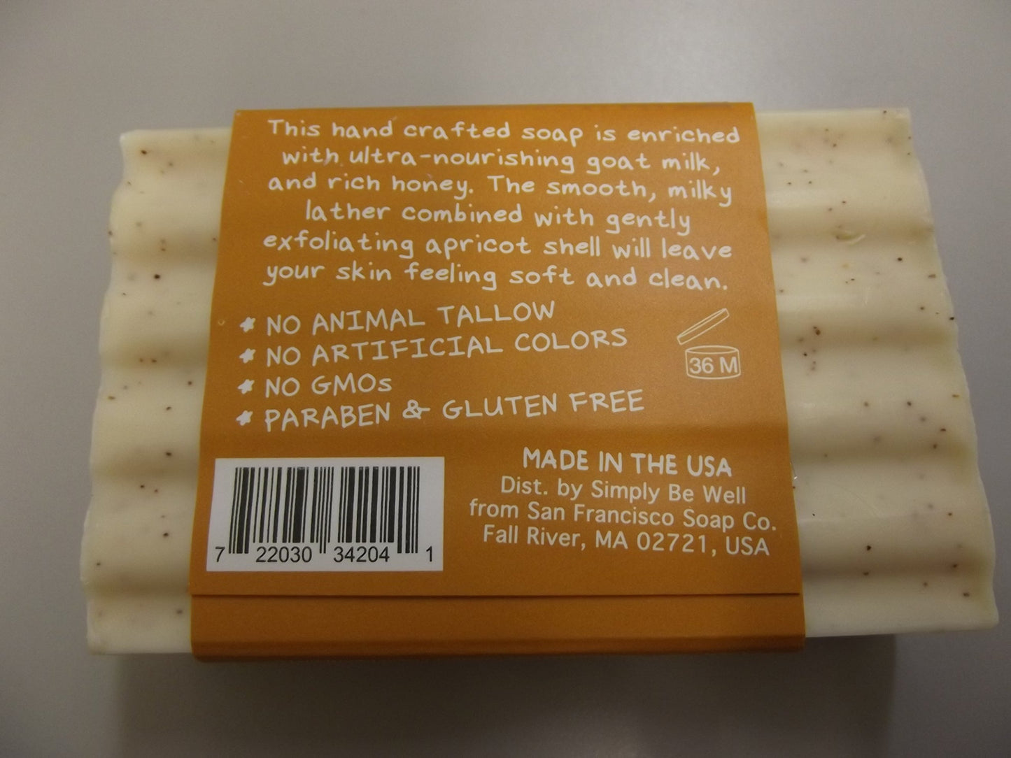 Honey Scent Goat Milk Soap with Exfoliating Apricot Shell - Made in the USA - Gluten & Paraben Free - Simply Be Well - Natural Ingredients, No Animal