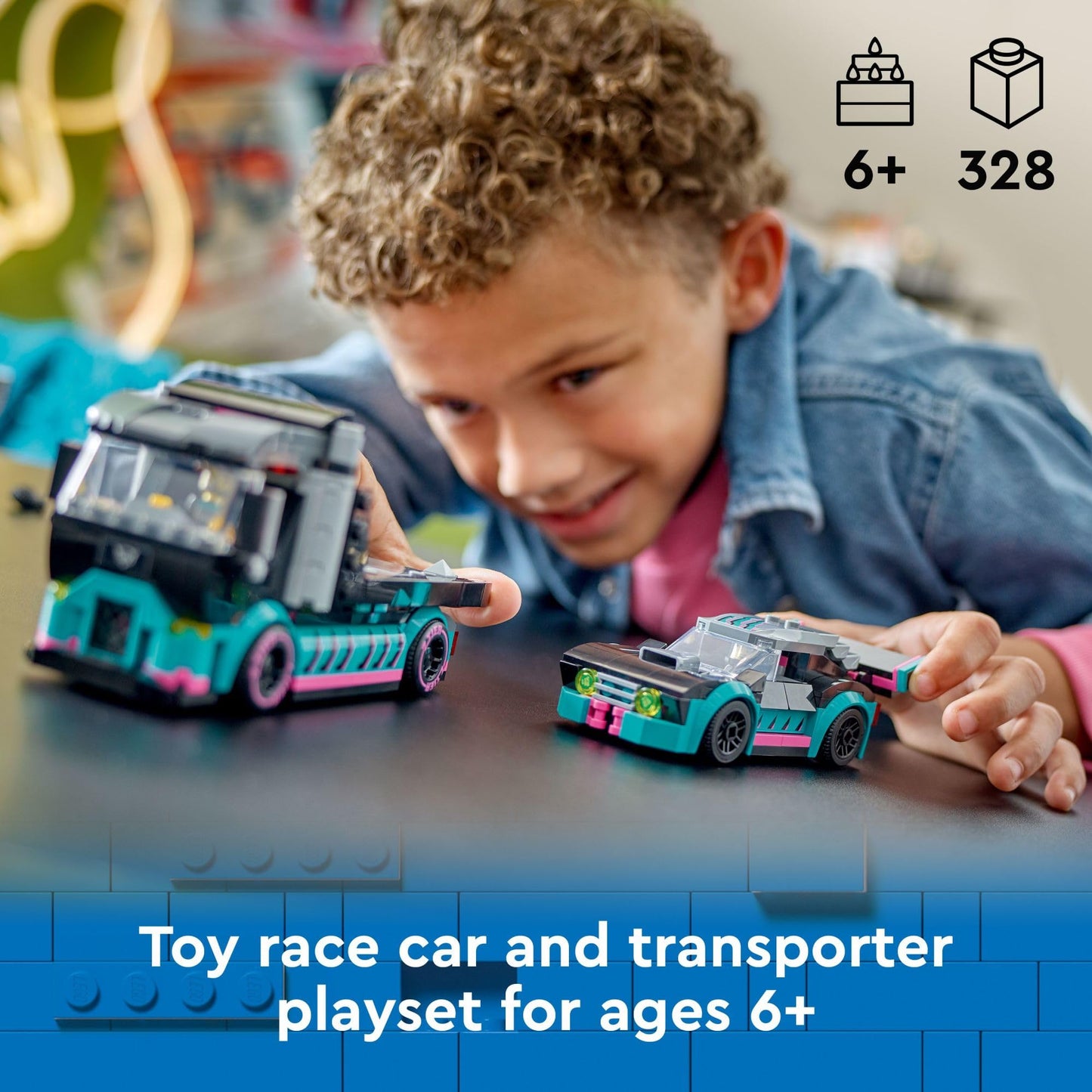 LEGO City Race Car and Car Carrier Truck Toy Playset, Vehicle Transporter with Adjustable Loading Ramp and Race Car Toy, Racer and Driver…