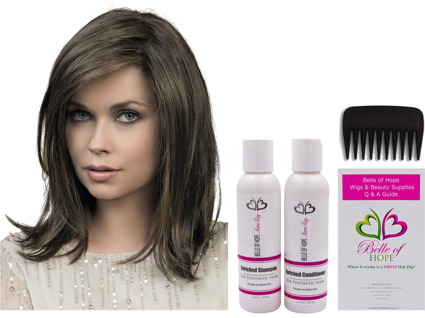 Bundle 5 Itesm: EFFECT Lace Front 100% Hand-Tied Heat Friendly Synthetic Topper, 4oz Luxury Shampoo & Conditioner, Comb, and 19 Page Guide (Bernstein