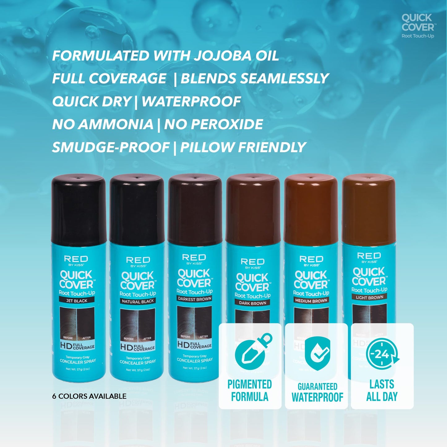 Red by Kiss Quick Cover Root Touch-Up Spray, Waterproof & Smudge-Proof Gray Coverage, Quick-Dry Formula with Jojoba Oil, Lightweight & Travel-Friendly