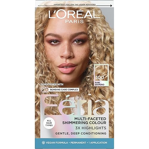 L'Oreal Paris Feria Multi-Faceted Shimmering Permanent Hair Color, 100 Pure Diamond (Very Light Natural Blonde), Pack of 1 Hair Dye Kit