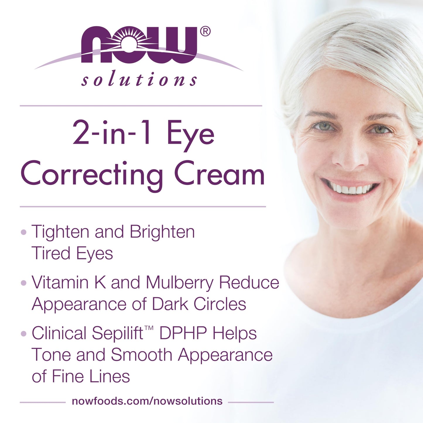 NOW Foods Solutions, Eye Cream, 2 in 1 Correcting to Tighten and Brighten the Eye Area, 1-Ounce