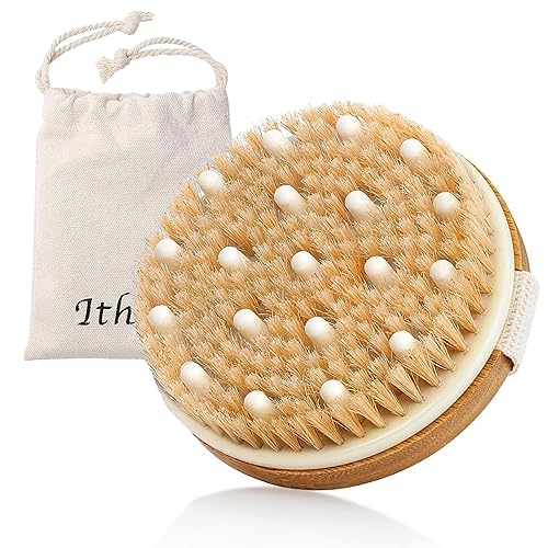 Ithyes Body Brush Dry Brushing Bath Brush Gentle Skin Exfoliate Massage Scrub 100% Nature Boar Bristles Bamboo Wood Improve Blood Circulation Wet