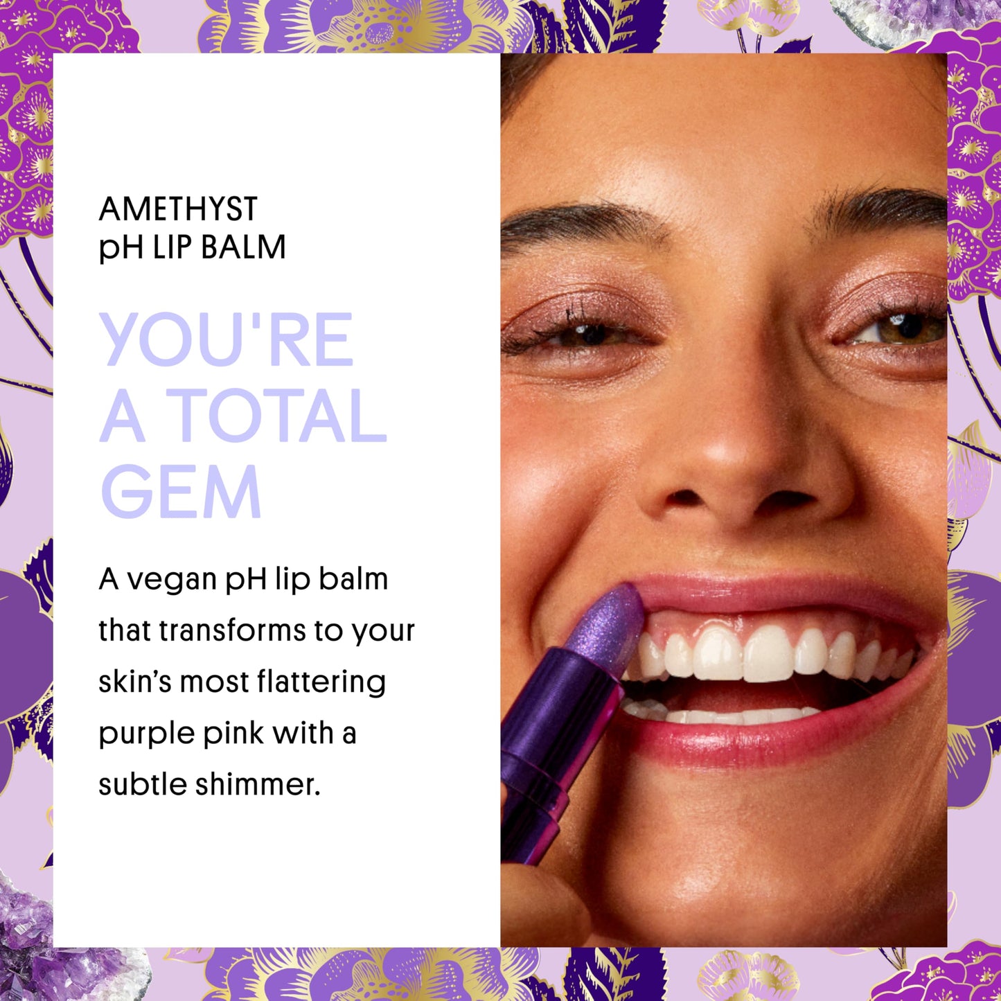 Winky Lux Amethyst Glimmer Balm - Nourishing pH Lip Balm with Color Changing Tint, Hydrating Ceramides Soften Lips, Coconut Scent